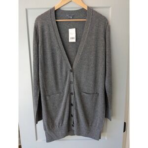 NWT Vince Womens 100% Cashmere Longline V-Neck Cardigan Sweater Grey L